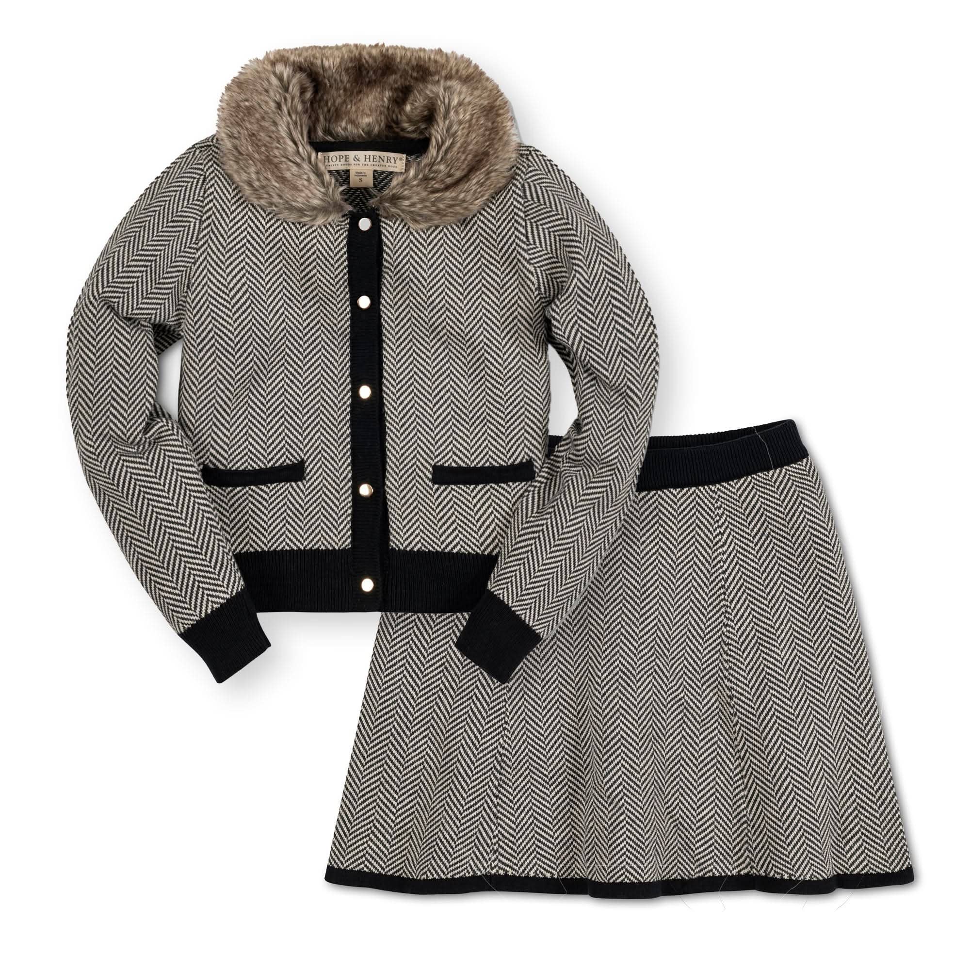 Image of Faux Fur Cardigan and Skirt Organic Sweater Set